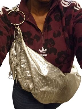Guess G Series Metallic Silver Leather  Shoulder Hobo Bag